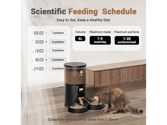 Dual Automatic Cat Feeder: Cat Feeder Automatic for 2 Cats- Timed Auto Feeder 16 Cups/4L Cat Food Dispenser& Dual Power Auto Pet Feeder for Indoor...
