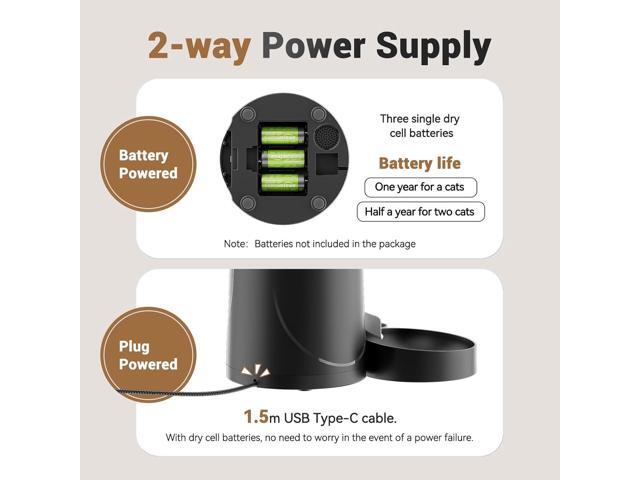 Dual Automatic Cat Feeder: Cat Feeder Automatic for 2 Cats- Timed Auto Feeder 16 Cups/4L Cat Food Dispenser& Dual Power Auto Pet Feeder for Indoor...