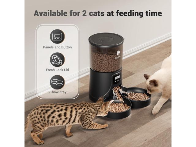 Dual Automatic Cat Feeder: Cat Feeder Automatic for 2 Cats- Timed Auto Feeder 16 Cups/4L Cat Food Dispenser& Dual Power Auto Pet Feeder for Indoor...