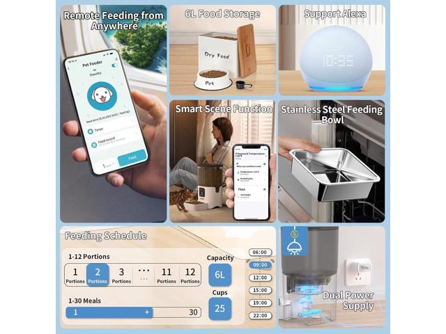 Smart Automatic Cat Feeders: WiFi Pet Feeder with APP Control for Remote Feeding, Detachable for Easy Clean, Automatic Cat Food Dispenser with...
