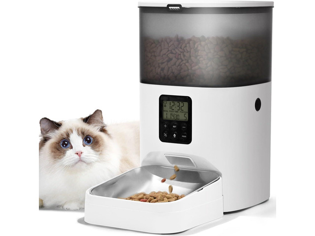 Automatic Cat Feeder, Cat Food Dispenser with 10s Voice Recorder, Pet Feeder up 