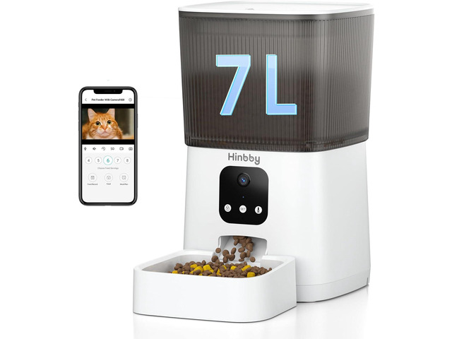 Automatic Cat Feeder with 1080P Camera, 7L WiFi Cat Food Dispenser with Remote A