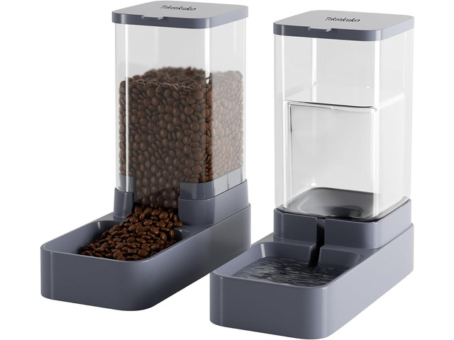 Automatic Cat Feeder and Water Dispenser with Pet Food Bowl,Gravity Food Feeder and Waterer Dispenser in Set for Small Medium Dog Puppy Kitten...