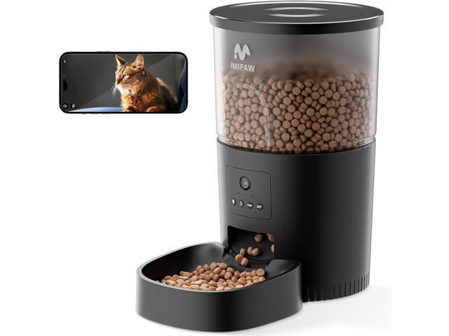 Automatic Cat Feeder with Camera, APP Remote Control, Programmable Cat Food Dispenser, 2-Way Audio, Timed Cat Feeders for Dry Food, 1-8 Meals Per...