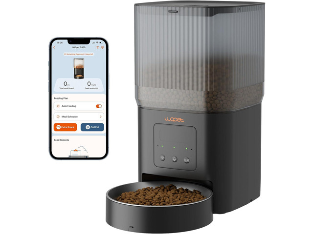 Automatic Cat Feeder 4L WiFi Cat Food Dispenser with APP Control for Slow Feeding, 10S Voice Record, 1-6 Meals Per Day for Cats and Dogs (Black)