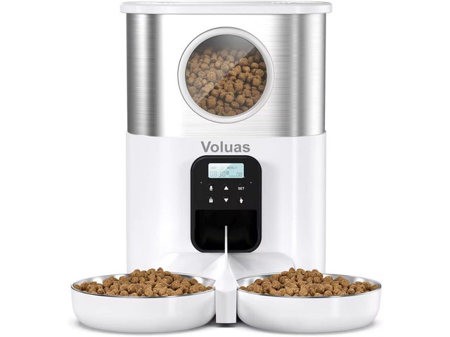 Automatic Cat Feeders for Two Cats, Pet Feeder for Cats and Dogs Timed Cat Feeder Pet Dry Food Dispenser, White