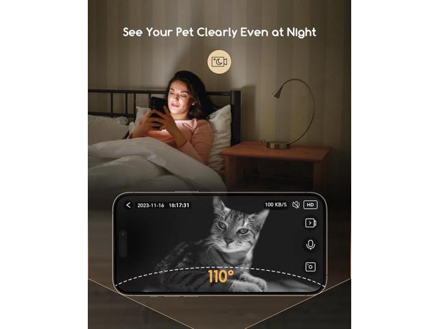 Faroro Automatic Cat Feeder with Camera, 3MP HD Video with Night Vision, 2.4G/5G WiFi Cat Feeder Automatic with APP Control, 2-Way Audio, Low Food...