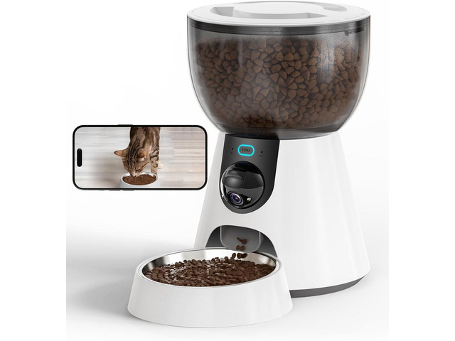 Automatic Cat Feeder with Camera, 1080P HD Video, Night Vision, 5G WiFi, 2-Way A
