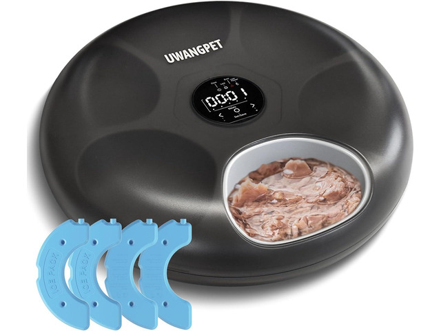 Wireless Automatic Cat Feeder with 4 Ice Packs,6-Compartment Feeding Tray,Rechar