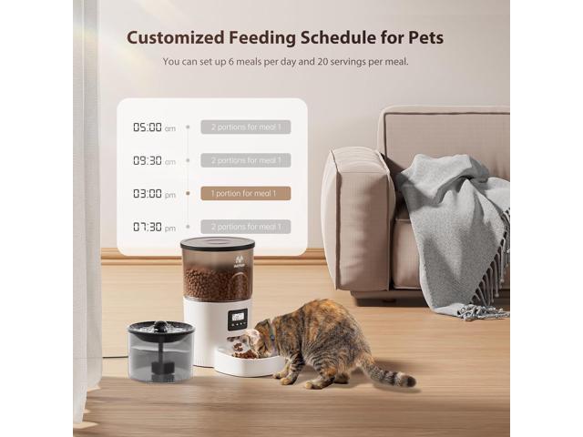 Automatic Cat Feeder and Water Fountain, Timed Pet Dry Food Dispenser, Programmable Portion Control, 1-6 Meals Per Day, Cat Fountains for Drinking...