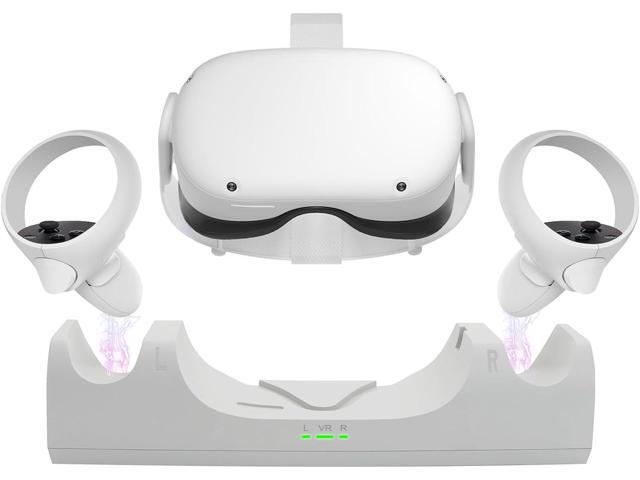 VR Charger Dock for Quest 2 Accessories, Station Stand for Charging Meta/Oculus Quest 2 Controller Headset with Elite Strap Attached (includes 2 x...