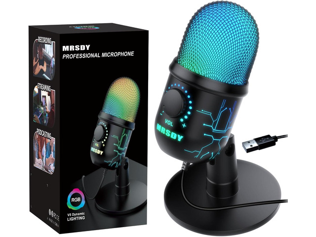 Gaming Microphone, USB Computer Microphone for PC, Mac, PS4/5, Condenser Podcast