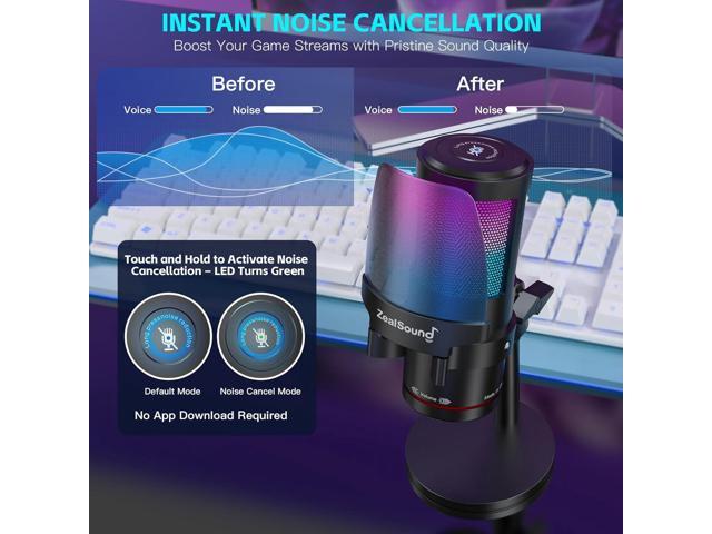 ZealSound Gaming USB Microphone,Noise Cancellation Condenser mic with RGB Light,Touch Mute,Gain,Monitoring for Streaming, Podcast, Twitch, YouTube,...