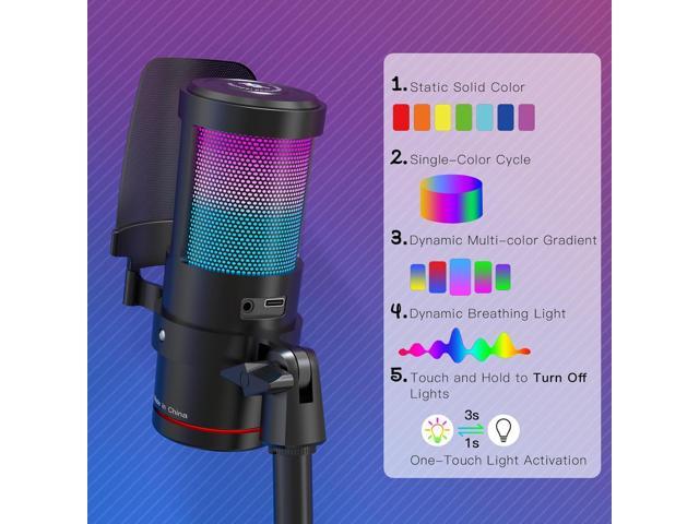 ZealSound Gaming USB Microphone,Noise Cancellation Condenser mic with RGB Light,Touch Mute,Gain,Monitoring for Streaming, Podcast, Twitch, YouTube,...