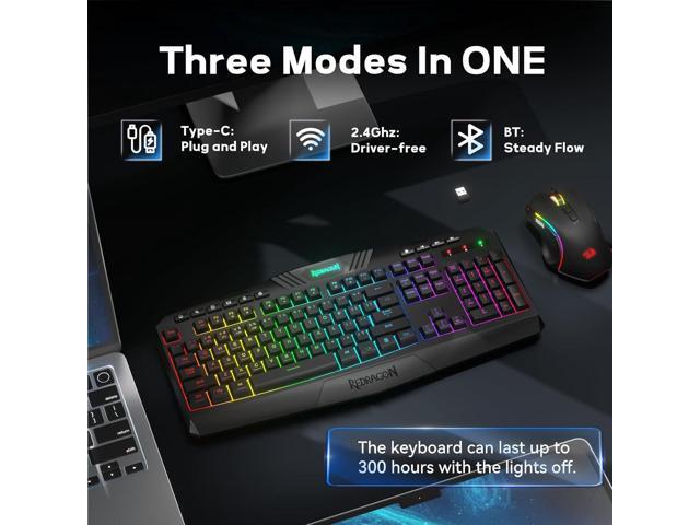 S101-PKS Gaming Keyboard and Mouse Wireless with Tri-Mode, RGB Keyboard and 4800 DPI Gaming Mouse, 10 Independent Multimedia Keys for Wins, PC,...