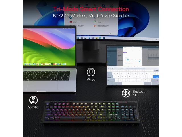 K580 PRO Wireless RGB Gaming Keyboard, 3-Modes 104 Keys Mechanical Keyboard w/Hot-Swap Socket, Dedicated Media Controls & Onboard Macro Recording,...