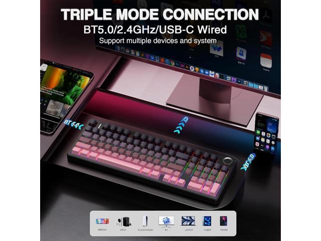 AULA F99 Pro Wireless Mechanical Keyboard with Knob,Tri-Mode BT5.0/USB-C/2.4GHz Hot Swappable Keyboard,Pre-lubed Switches,Gasket Structure,RGB...