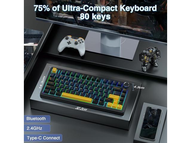 AULA F75 75% Wireless Mechanical Keyboard,Gasket Hot Swappable Custom Keyboard,Pre-lubed Greywood Switches RGB Backlit Gaming...