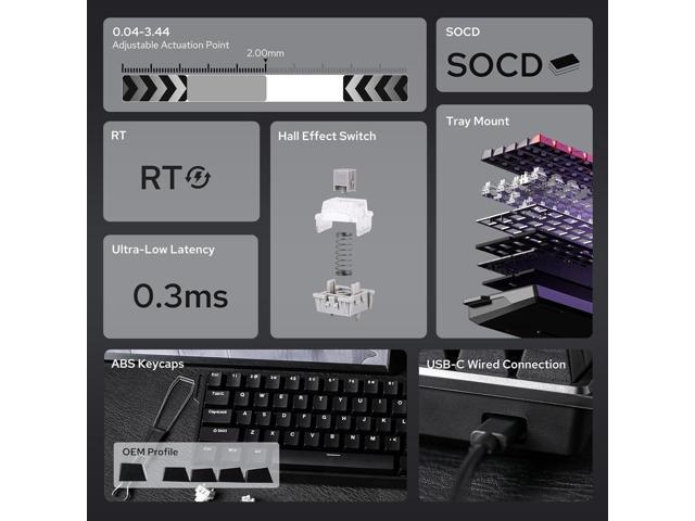 Aula WIN60 HE 60% Wired Magnetic Keyboard with Adjustable Actuation, 8000 Hz Polling Rate, Hall Effect Switches, Hot-Swap, for FPS Games (Black)