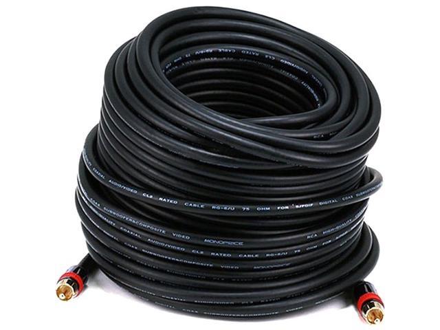 Monoprice Coaxial Audio/Video - 100 Feet - Black RCA CL2 Rated RG6/U 75ohm (for S/PDIF, Digital Coax, Subwoofer & Composite Video