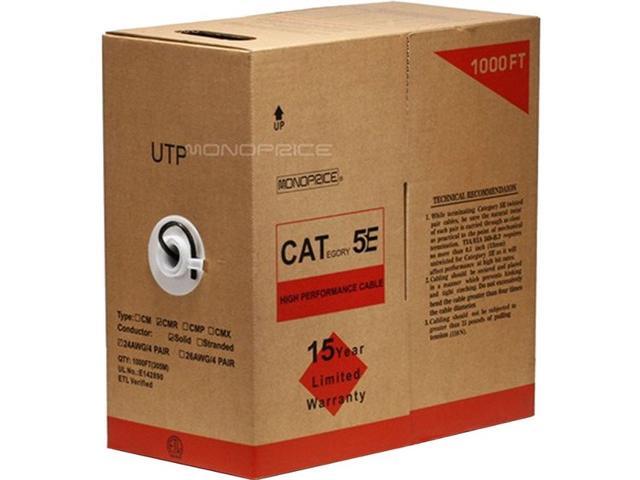 Monoprice Cat5e Ethernet Bulk Cable - Network Internet Cord - Solid, 350Mhz, UTP, CMR, Riser Rated, Pure Bare Copper Wire, 24AWG, 1000ft, Black