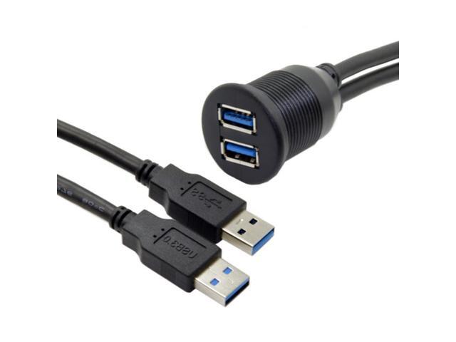 CY 1m Waterproof Dual USB 3.0 Extension AUX Flush Mount Car Mount Extension Cable for Dashboard Panel U3-383-2P-1.0M