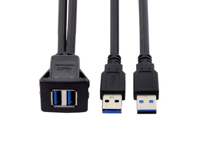 CY 1m Waterproof Dual USB 3.0 Extension Latch Mount Car AUX Cable for Dashboard Panel U3-030-2P