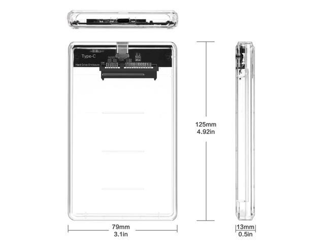 CY USB-C Type-C to 2.5 Inch SATA SSD HDD External Enclosure Transparent for Laptop & PC