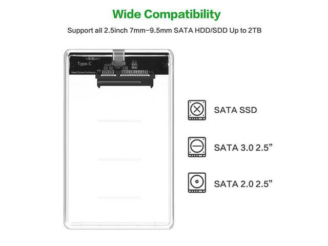 CY USB-C Type-C to 2.5 Inch SATA SSD HDD External Enclosure Transparent for Laptop & PC