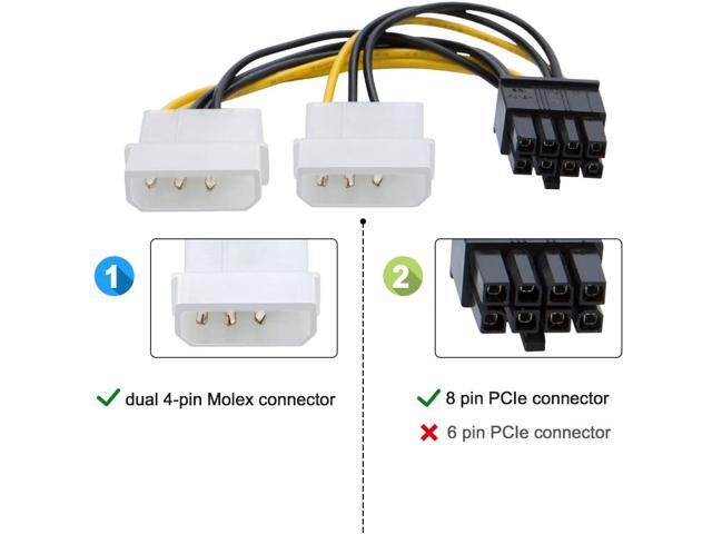 Molex to PCIe Power Cable,CableCreation 2-Pack Dual 4 Pin Molex to 8-Pin PCIe Power Cable for ASUS, NVIDIA, AMD, EVGA GeForce,Gigabyte, Sapphire...