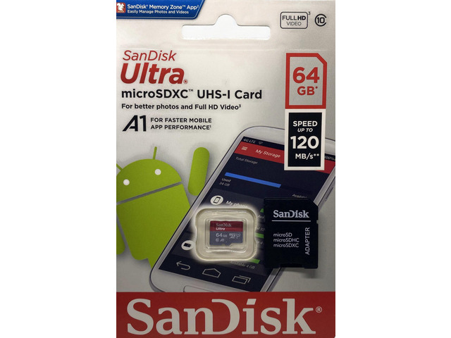 SanDisk 64GB MicroSDXC Memory Card - 140MB/s Transfer Speeds, A1-Rated Performance, Class 10 with SD Card Adapter, for Cameras, Phones, Tablets,...