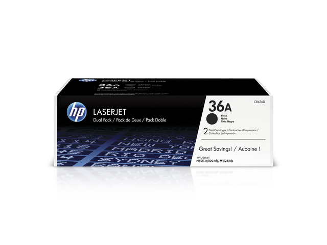 Original 36A Black Toner Cartridges (2-Pack) Works LaserJet M1120 MFP Series, LaserJet M1522 MFP Series, LaserJet P1505 Series CB436D