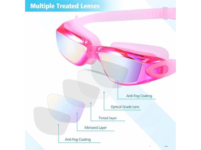 Goggles for Men Women Teens, Anti-Fog UV-Protection Leak-Proof(Pink Mirrored Colorful)