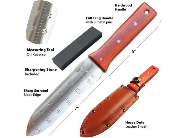 Black Iron Hori Hori Garden Knife [7 Inches, Japanese Stainless Steel] Durable Gardening Tool for Weeding, Digging, Cutting & Planting with Leather...