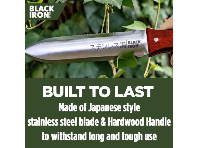 Black Iron Hori Hori Garden Knife [7 Inches, Japanese Stainless Steel] Durable Gardening Tool for Weeding, Digging, Cutting & Planting with Leather...
