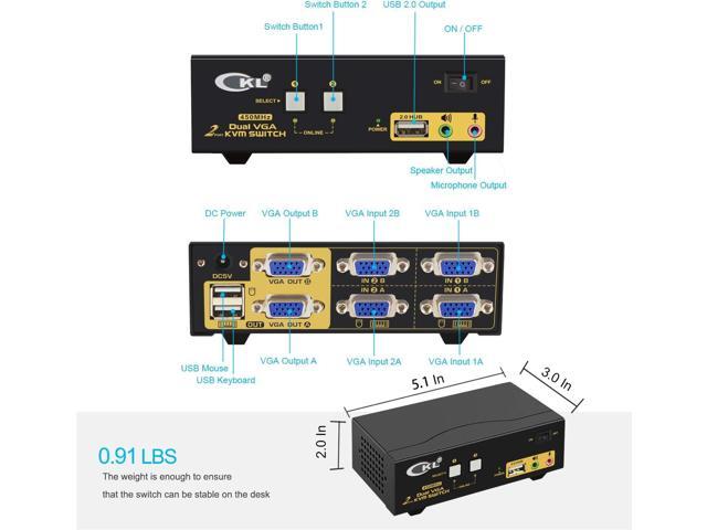 CKL VGA KVM Switch 2 Port Dual Monitor Extended Display (CKL-822UA)