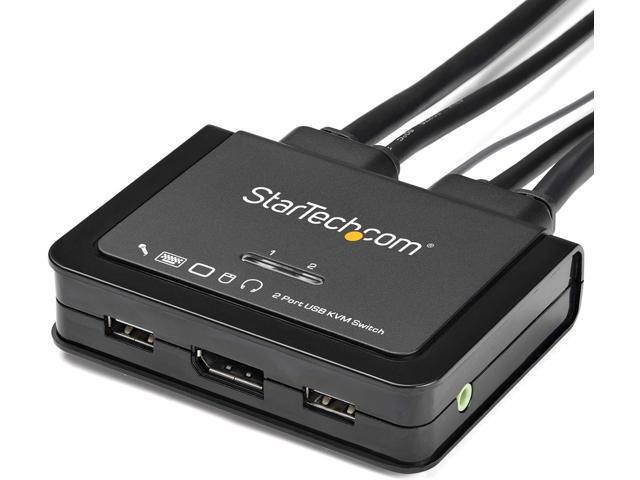 2 Port DisplayPort KVM Switch - 4K 60Hz - Compact Dual Port UHD DP 1.2 USB Desktop KVM Switch with 4ft Cables & Audio - Bus Powered & Remote...
