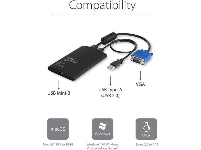 USB Crash Cart Adapter - File Transfer & Video - Portable Server Room Laptop to KVM Console Crash Cart (NOTECONS02), Black