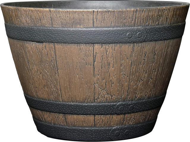 Classic Home and Garden Outdoor Whiskey Resin Flower Pot Barrel Planter, Walnut Brown, 15'