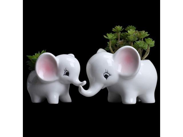 Ogrmar 2PCS Elephant Plant Window Boxes Cute Elephant Flower Pot/Modern White Ceramic Succulent Planter Pots/Tiny Flower Plant Containers Animal Decor