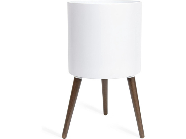 D'vine Dev 14 Inch Planter Pot with Stand, Mid-Century Tall Plant Pot with Legs for Indoor Plants, X-Large, White, 88-O-D-1