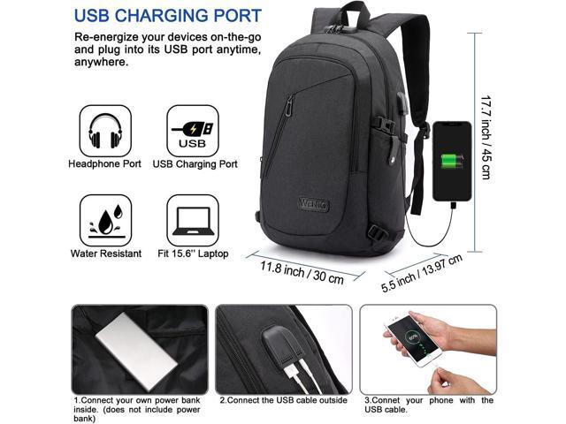 WENIG Anti-Theft Travel Laptop Backpack with USB Charging Port Lock,Water Resistant Slim Work Computer Bag for Men College Bookbags Fits 15.6 Inch...