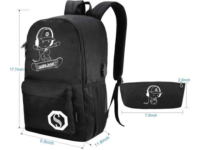 School Backpack for Teen Boys, Skateboard Anime Luminous Backpack with USB Charging Port, Anti Theft Lock and Pencil Case, College School Bookbag...