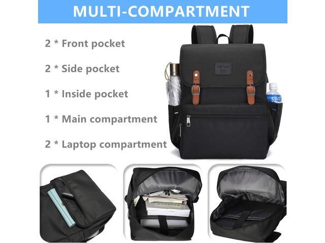 HFSX Laptop Backpack Men Women Vintage Backpack Bookbag College Backpacks Stylish Backpack Black Fits 15.6 Inch Laptop
