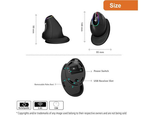 J-Tech Digital Ergonomic Mouse with Wireless Connection, Removable Palm Rest, Thumb Buttons, Rechargeable Battery, 800 DPI, Compatible with Windows...