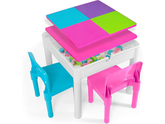 Play Platoon Kids Activity Table Set, Pastel, Building Brick Table