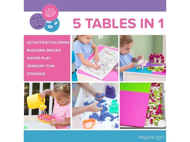 Play Platoon Kids Table and Chairs Set, Toddler 5 in 1 Pastel Activity Table - Sensory, Water, Art, Picnic, Blocks with Storage for Girls Ages 2 to...