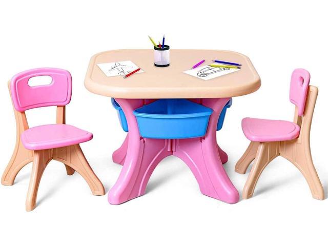 Costzon Kids Table and Chair Set, 3 Piece Activity Table w/Detachable Toy Storage Bins & 2 Chairs for Children Reading Art Craft, Strong Bearing. photo