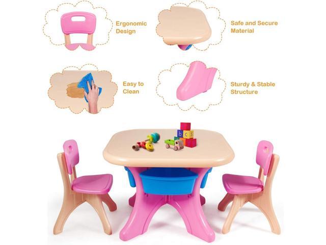 Costzon Kids Table and Chair Set, 3 Piece Activity Table w/Detachable Toy Storage Bins & 2 Chairs for Children Reading Art Craft, Strong Bearing...
