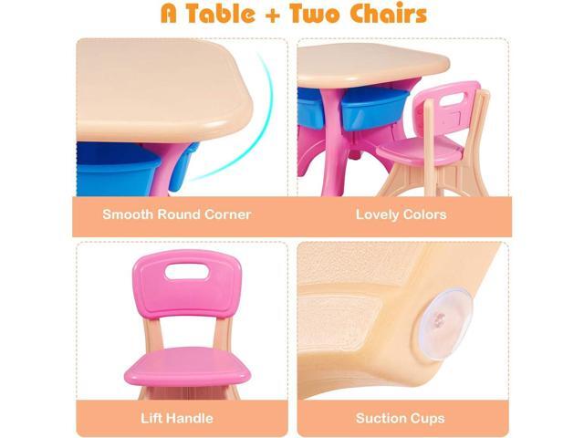 Costzon Kids Table and Chair Set, 3 Piece Activity Table w/Detachable Toy Storage Bins & 2 Chairs for Children Reading Art Craft, Strong Bearing...